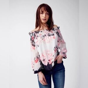 White House Black Market off-the-shoulder ruffle sleeve blouse